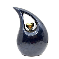 Premium Enameled Black Teardrop Cremation Urn with Golden Heart for Ashes - Urn - urns for human ashes - Urns - Memorial Urn - Urn For Ashes