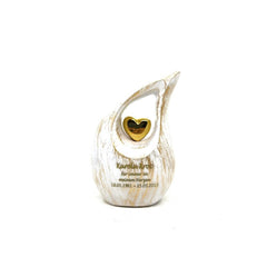 Gorgeous Golden White Small Urns for Human Ashes with Golden Heart - Mini Urn for Human Ashes - Ash Urn - Keepsake Urns for Human Ashes