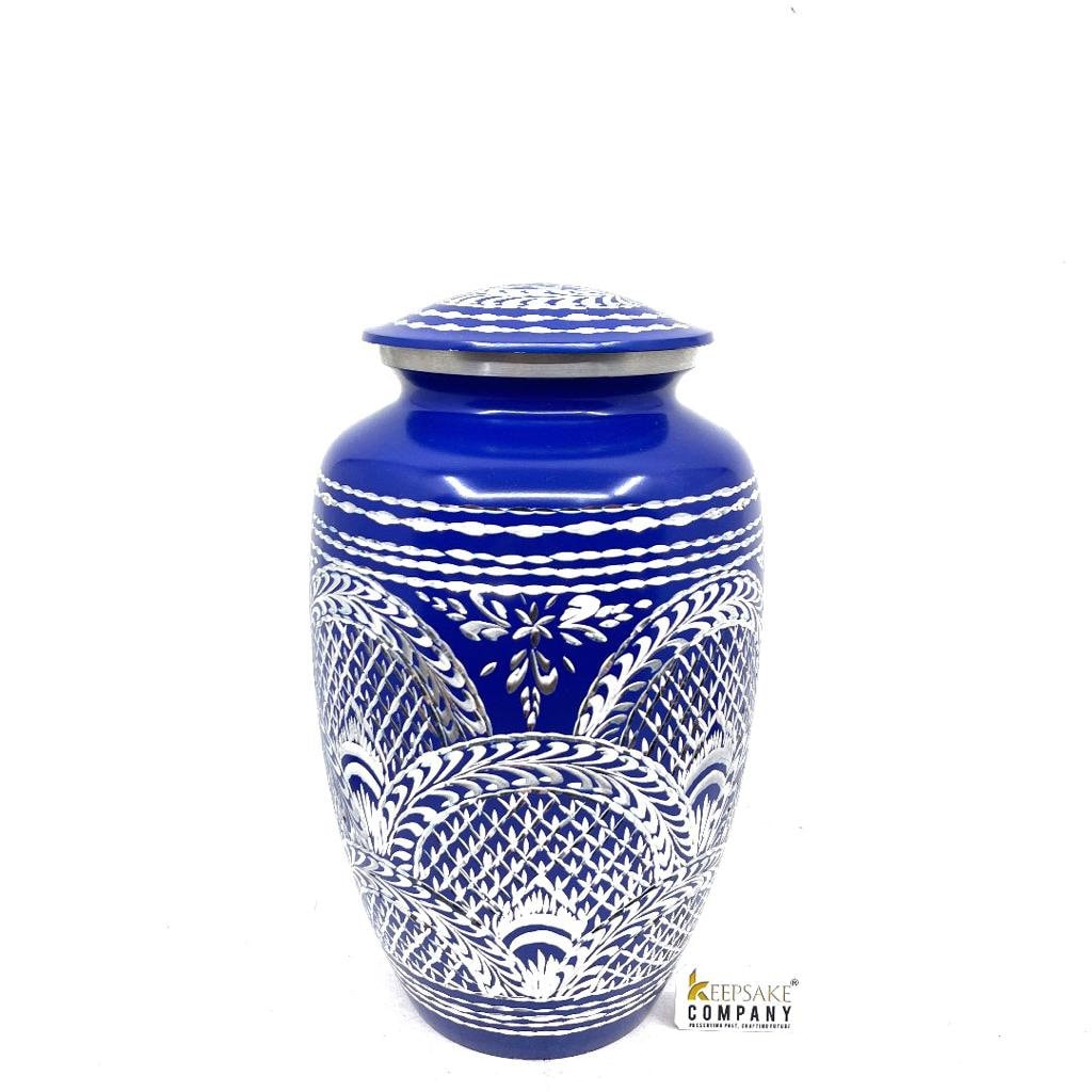 Blue Highly Engraved Adult Urn - Cremation Urns for Adult Ashes - Urns for Ashes Adult Male - Urn - Urns for Human Ashes - Decorative Urn