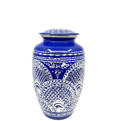 Blue Highly Engraved Adult Urn - Cremation Urns for Adult Ashes - Urns for Ashes Adult Male - Urn - Urns for Human Ashes - Decorative Urn