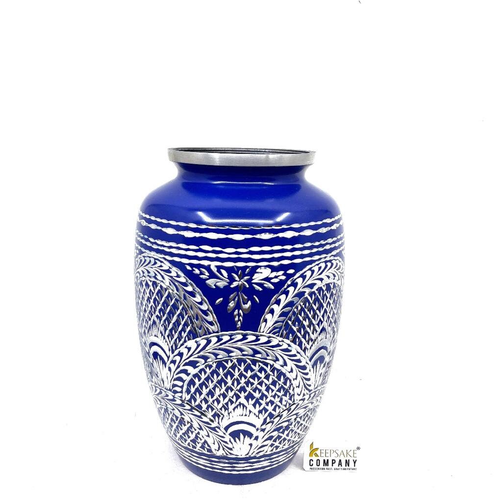 Blue Highly Engraved Adult Urn - Cremation Urns for Adult Ashes - Urns for Ashes Adult Male - Urn - Urns for Human Ashes - Decorative Urn