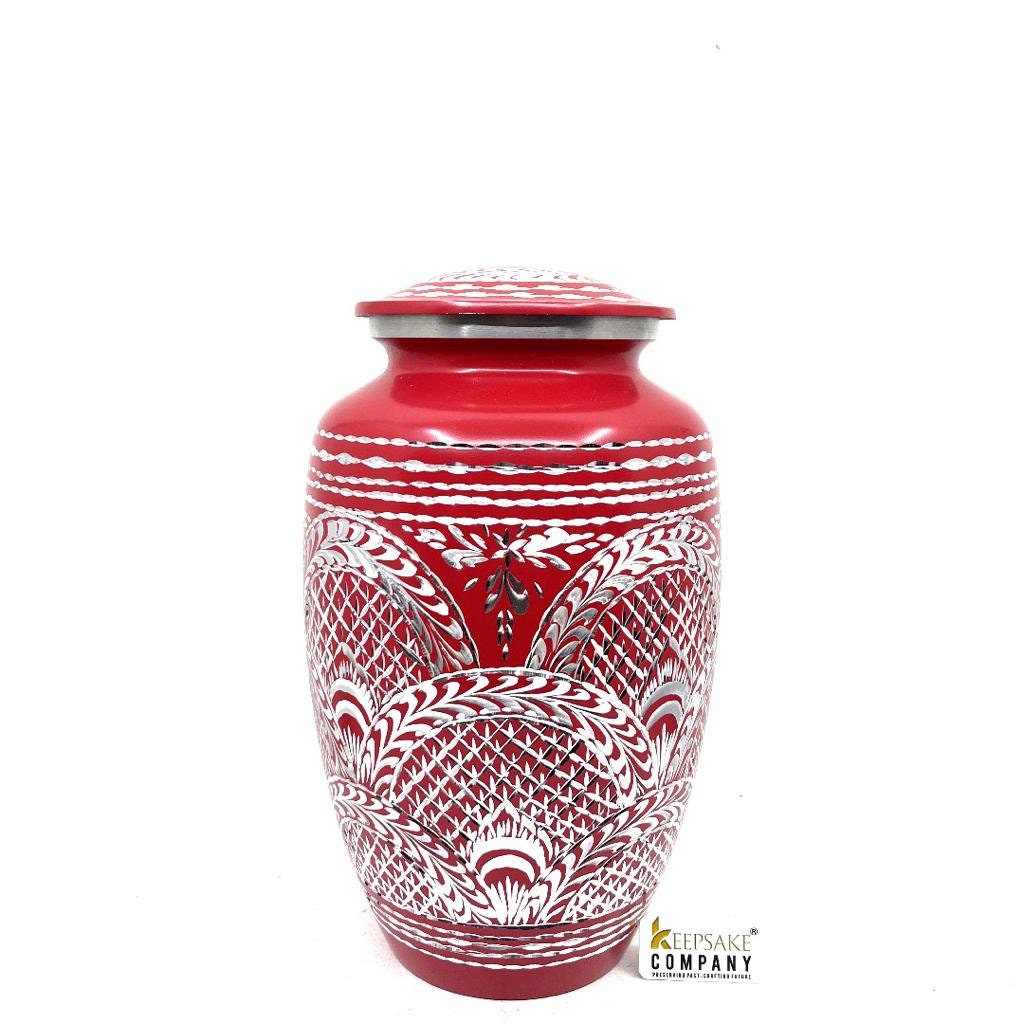 Red Highly Engraved Adult Urn - Cremation Urns for Adult Ashes - Urns for Ashes Adult Male - Urn - Urns for Human Ashes - Decorative Urn