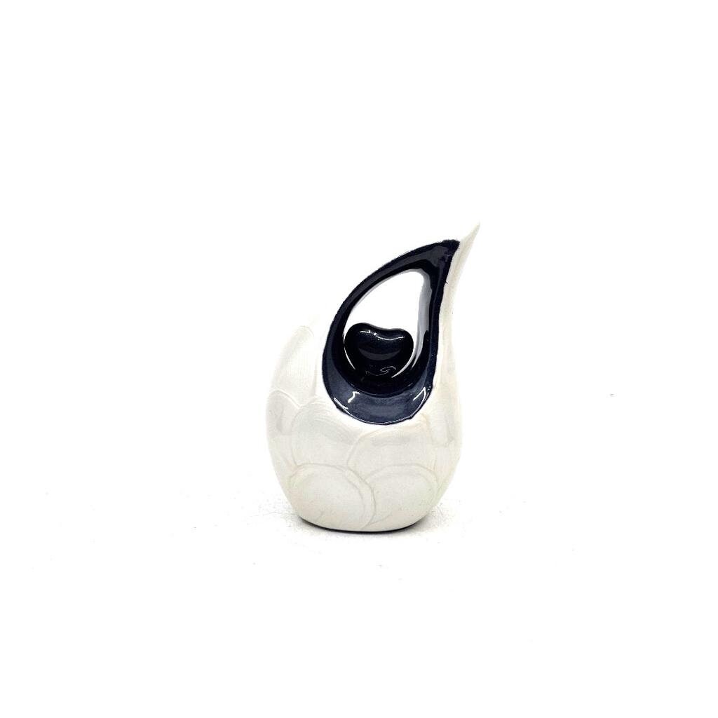 Pearl White Teardrop Mini Cremation Urn with Black Heart - Small Urn For Ashes - Mini Urns for Human Ashes - Urn for Ash from Keepsake Co.