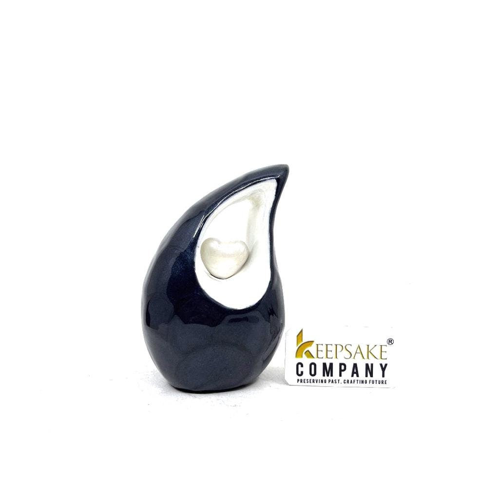 Black teardrop mini Cremation Urn with White Heart for Human Ashes - Small Urn For Ashes - Keepsake Urn - Memorial Urn from Keepsake Company