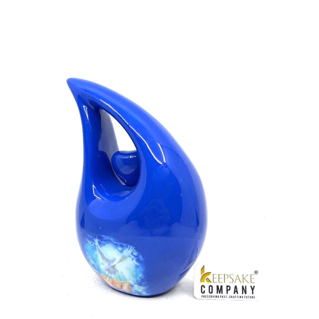 Blue Teardrop Cremation Urns for Human Ashes - Urn- Urns for Ashes    (6 Inches/ 15 centimeters) Small Urns for Ashes - Personalized Urn