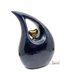 Premium Enameled Black Teardrop Cremation Urn with Golden Heart for Ashes - Urn - urns for human ashes - Urns - Memorial Urn - Urn For Ashes