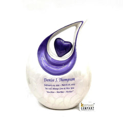 White Purple Teardrop Cremation Urn for Ashes - Urns for Ashes - Engravable Decorative Urns - Urns for Ashes Adult Male - Urns for Human Ash