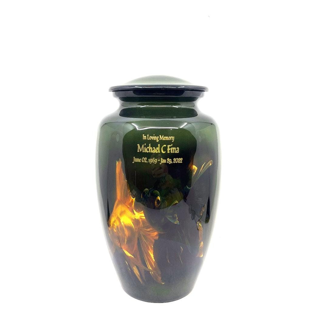 Green Golden Fish Adult Urn - Cremation Urns for Adult Ashes - Urns for Ashes Adult Male - Urn - Urns for Human Ashes - Decorative Urn