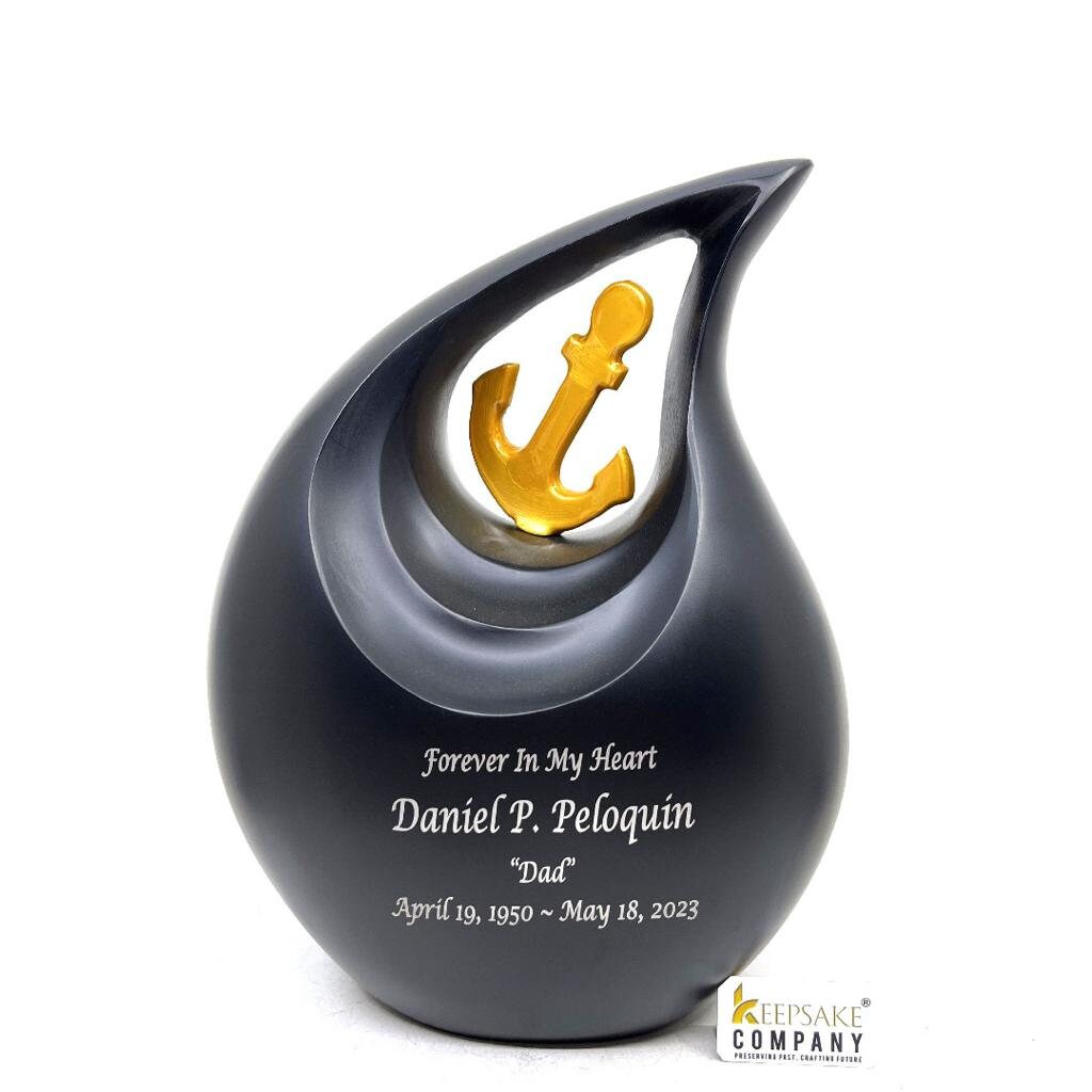 Premium Black Teardrop Urns for Ashes with Anchor - Urn - urns for human ashes adult female - Urns - Cremation Urns for Adult Ashes