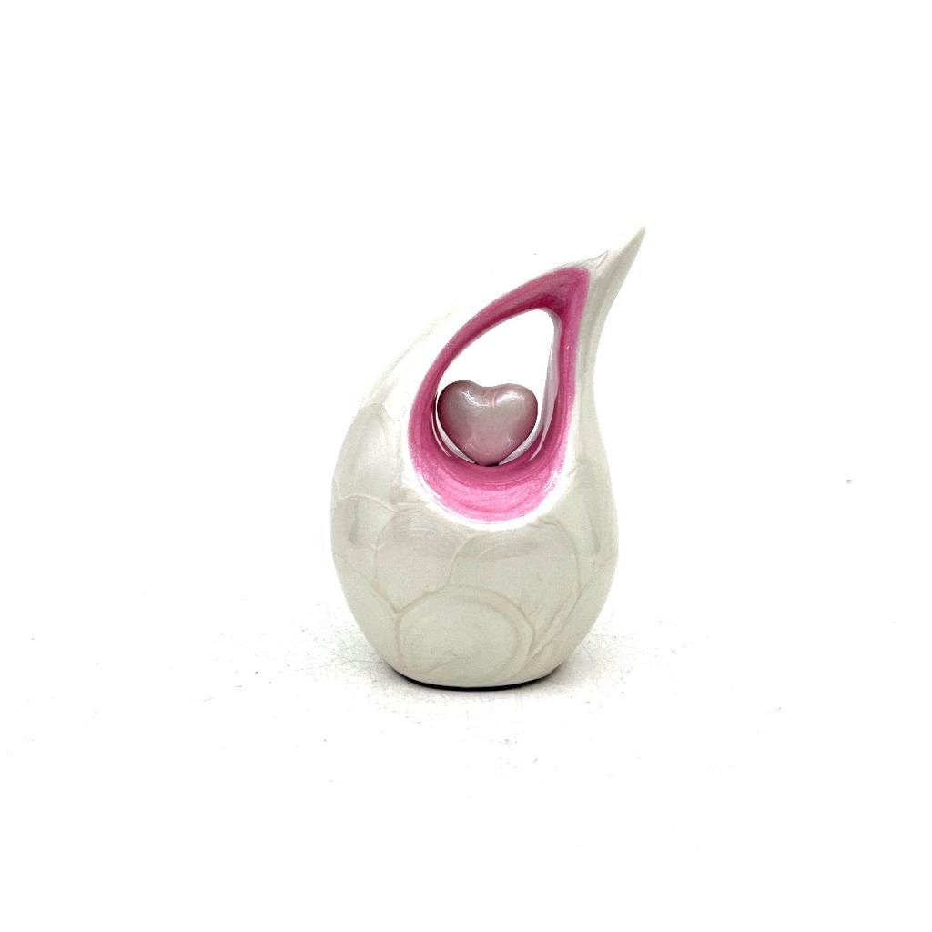 Pearl White mini Cremation Urn with Pink Heart - Small Urns for Human Ashes - Mini Urns for Human Ashes - Keepsake Urns  Human Ashes