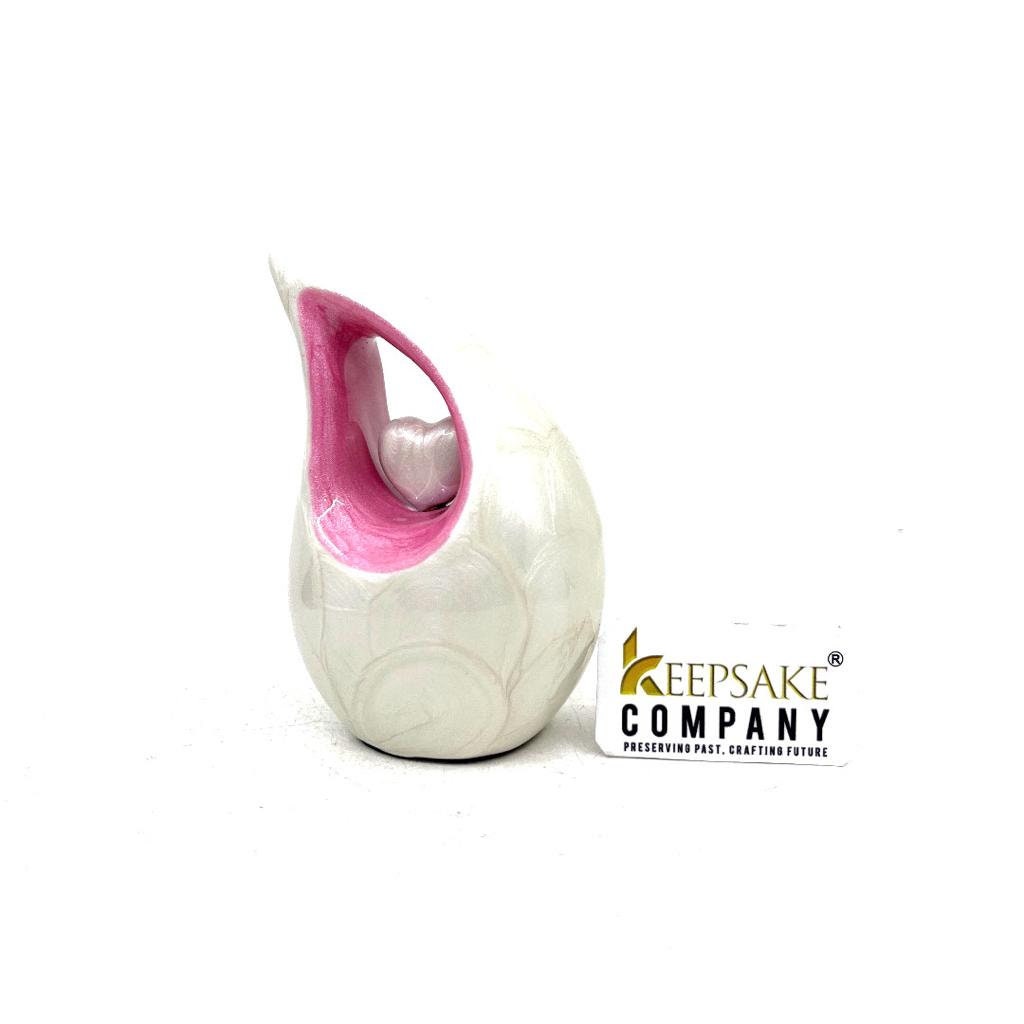 Pearl White mini Cremation Urn with Pink Heart - Small Urns for Human Ashes - Mini Urns for Human Ashes - Keepsake Urns  Human Ashes