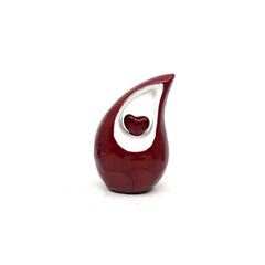 Red teardrop mini Cremation Urn with Red Heart- Small Urn For Ashes - Funeral Urn - Ash Urn from Keepsake Company -Mini Urn - Urn for Ash