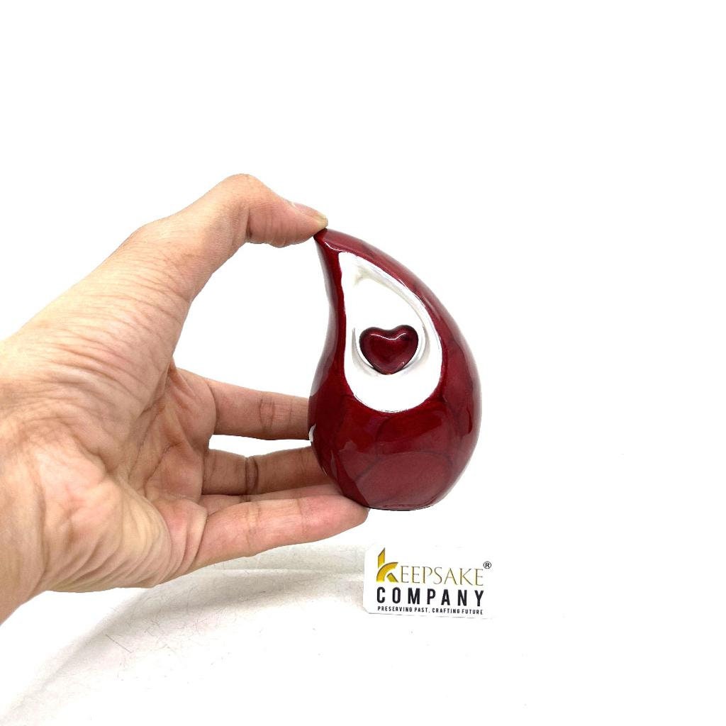 Red teardrop mini Cremation Urn with Red Heart- Small Urn For Ashes - Funeral Urn - Ash Urn from Keepsake Company -Mini Urn - Urn for Ash