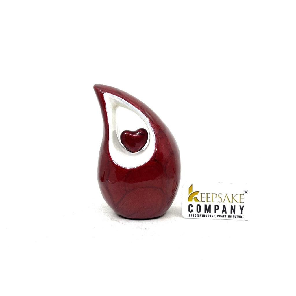 Red teardrop mini Cremation Urn with Red Heart- Small Urn For Ashes - Funeral Urn - Ash Urn from Keepsake Company -Mini Urn - Urn for Ash