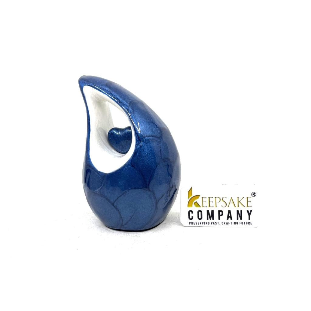 Blue teardrop mini Cremation Urn with Heart for Human Ashes - Small Urn For Ashes - Funeral Urn - Mini Urn - Funeral Urn - Keepsake Urn