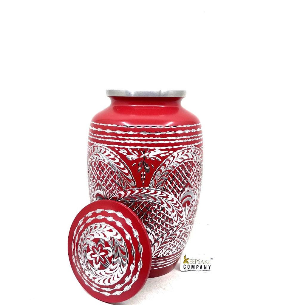 Red Highly Engraved Adult Urn - Cremation Urns for Adult Ashes - Urns for Ashes Adult Male - Urn - Urns for Human Ashes - Decorative Urn