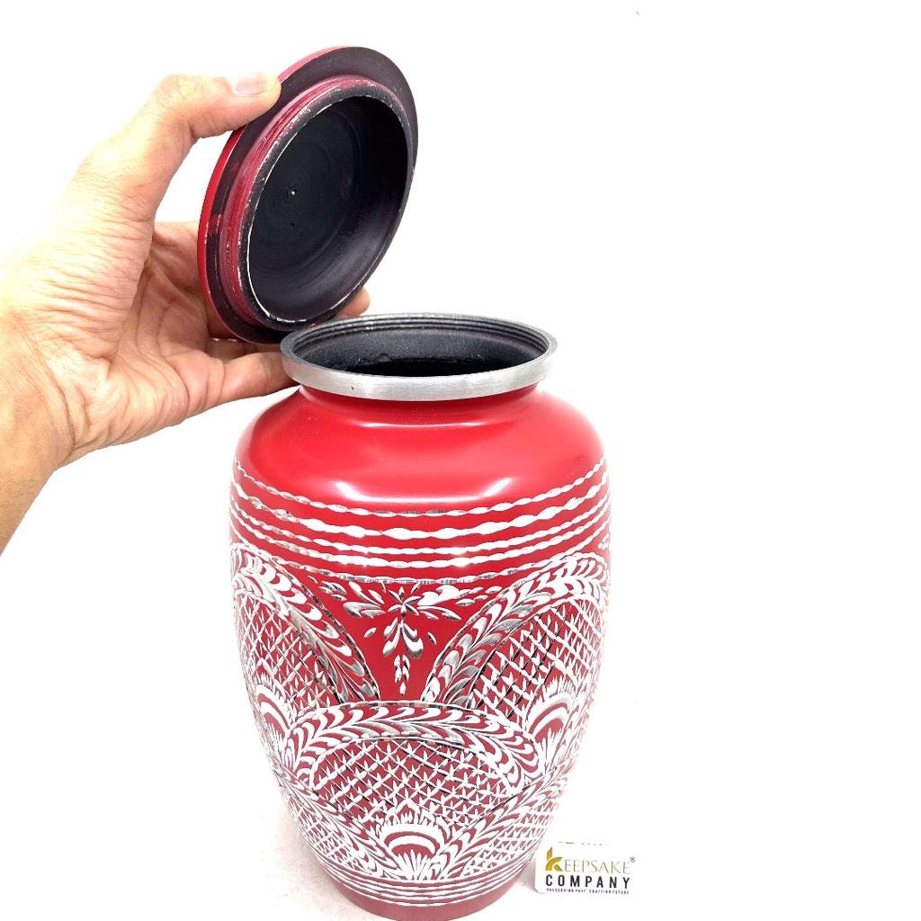 Red Highly Engraved Adult Urn - Cremation Urns for Adult Ashes - Urns for Ashes Adult Male - Urn - Urns for Human Ashes - Decorative Urn