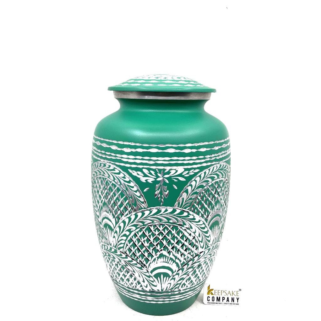 Green Highly Engraved Adult Urn - Cremation Urns for Adult Ashes - Urns for Ashes Adult Male - Urn - Urns for Human Ashes - Decorative Urn