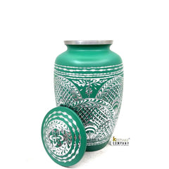 Green Highly Engraved Adult Urn - Cremation Urns for Adult Ashes - Urns for Ashes Adult Male - Urn - Urns for Human Ashes - Decorative Urn