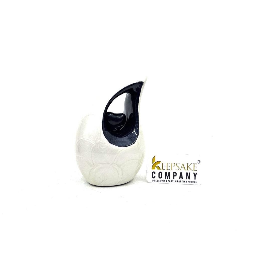 Pearl White Teardrop Mini Cremation Urn with Black Heart - Small Urn For Ashes - Mini Urns for Human Ashes - Urn for Ash from Keepsake Co.