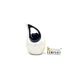 Pearl White Teardrop Mini Cremation Urn with Black Heart - Small Urn For Ashes - Mini Urns for Human Ashes - Urn for Ash from Keepsake Co.