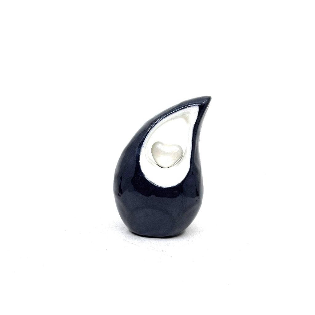 Black teardrop mini Cremation Urn with White Heart for Human Ashes - Small Urn For Ashes - Keepsake Urn - Memorial Urn from Keepsake Company