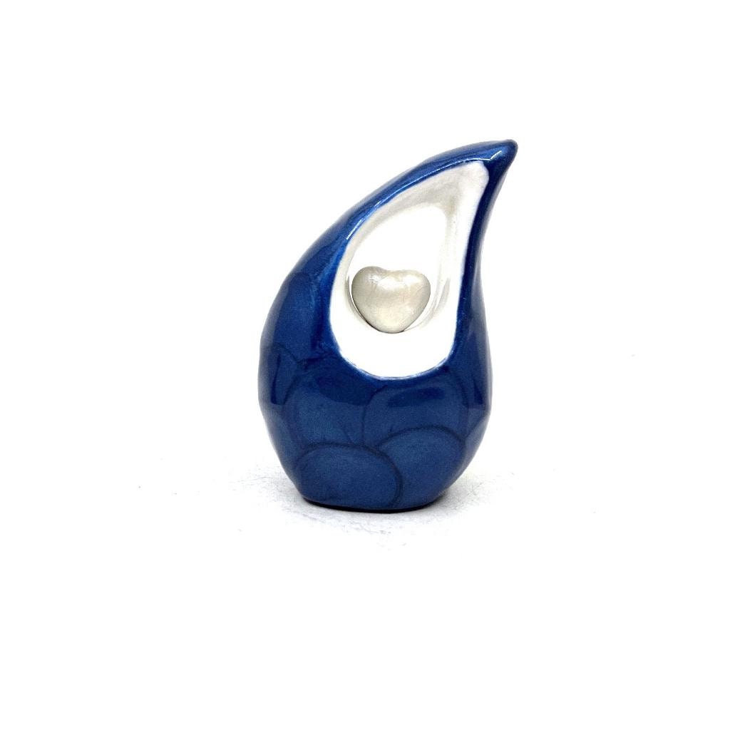 Roman Blue teardrop mini Cremation Urn with White Heart for Human Ashes - Small Urn For Ashes - Funeral Urn - Ash Urn from Keepsake Company