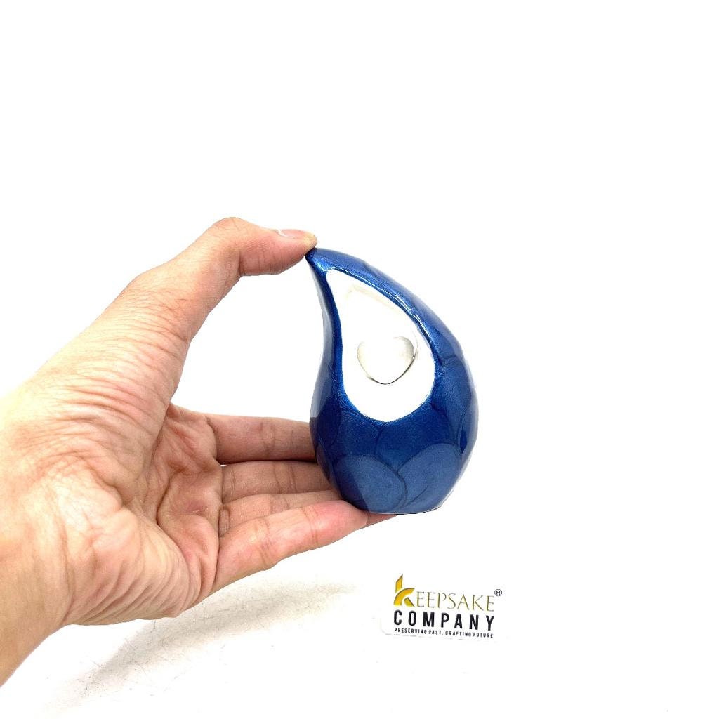 Roman Blue teardrop mini Cremation Urn with White Heart for Human Ashes - Small Urn For Ashes - Funeral Urn - Ash Urn from Keepsake Company