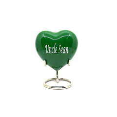 Customizable/ Personalized Heart Shaped Mini Urn in Green color for Human Ashes - Heart Urn - Mini Urn for Ashes - Small Urn for Ashes