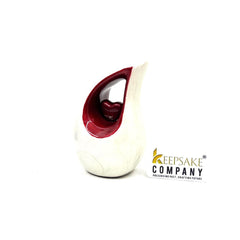 White teardrop mini Cremation Urn with Red Heart for Human Ashes - Small Urn For Ashes - Funeral Urn - Ash Urn from Keepsake Company