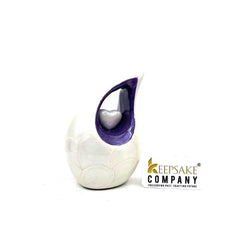 Pearl white teardrop mini Cremation Urn with White Heart - Small Urn For Ashes - Miniature Keepsake Urn - Funeral Urn - Memorial Urn