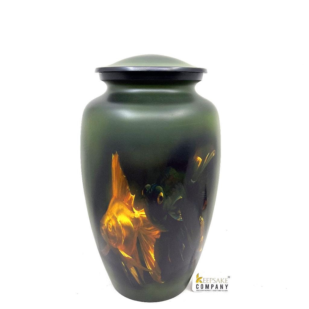 Green Golden Fish Adult Urn - Cremation Urns for Adult Ashes - Urns for Ashes Adult Male - Urn - Urns for Human Ashes - Decorative Urn