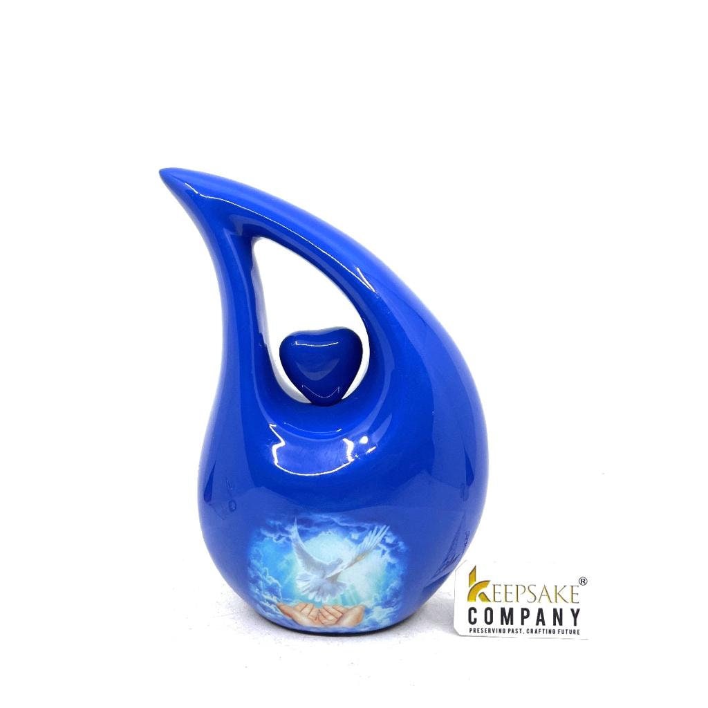 Blue Teardrop Cremation Urns for Human Ashes - Urn- Urns for Ashes    (6 Inches/ 15 centimeters) Small Urns for Ashes - Personalized Urn