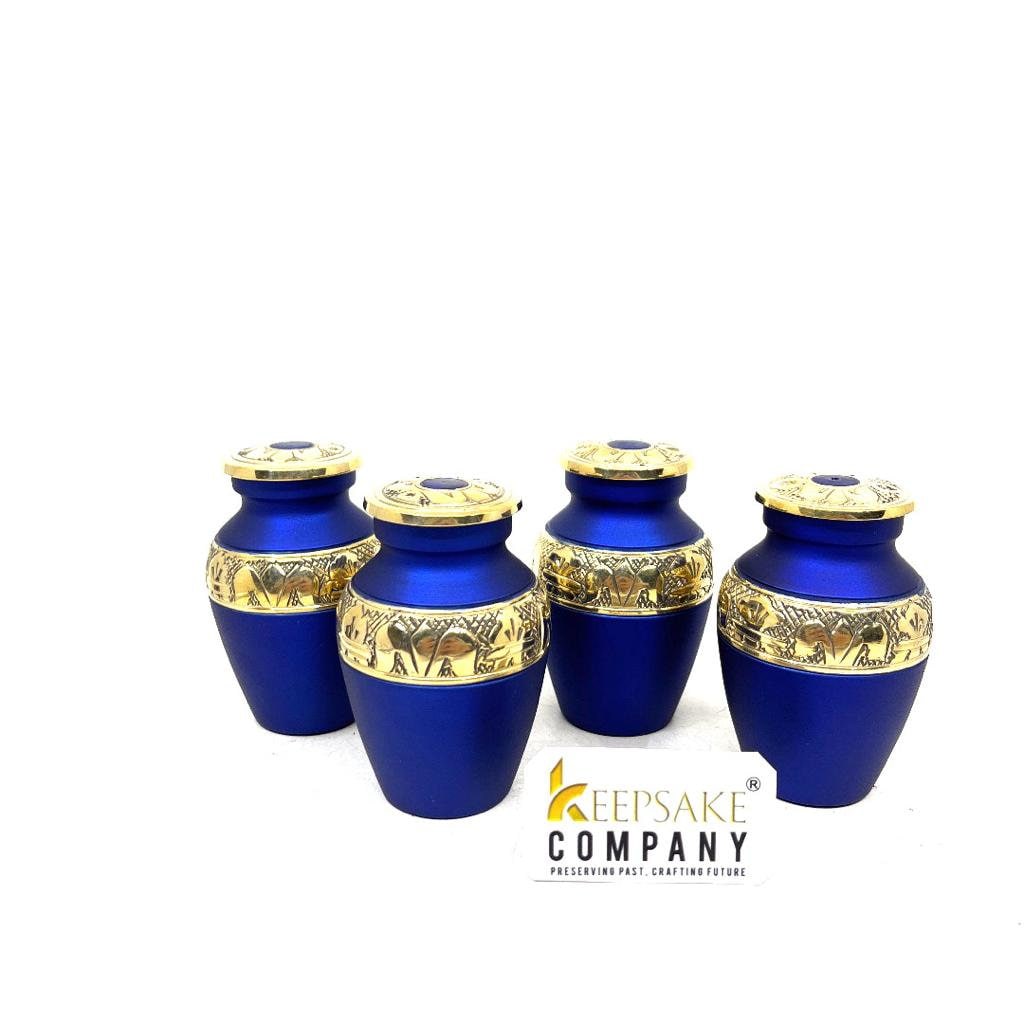 Blue Golden Small Urns for Human Ashes - Mini Urns for Human Ashes - Keepsake Urns for Human Ashes - Small Urn - Small Urns for Ashes