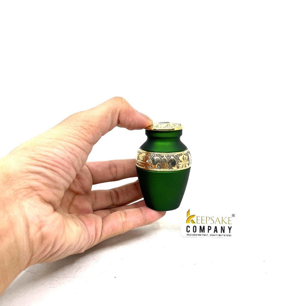 Green Golden Small Urns for Human Ashes - Mini Urns for Human Ashes - Keepsake Urns for Human Ashes - Small Urn - Small Urns for Ashes