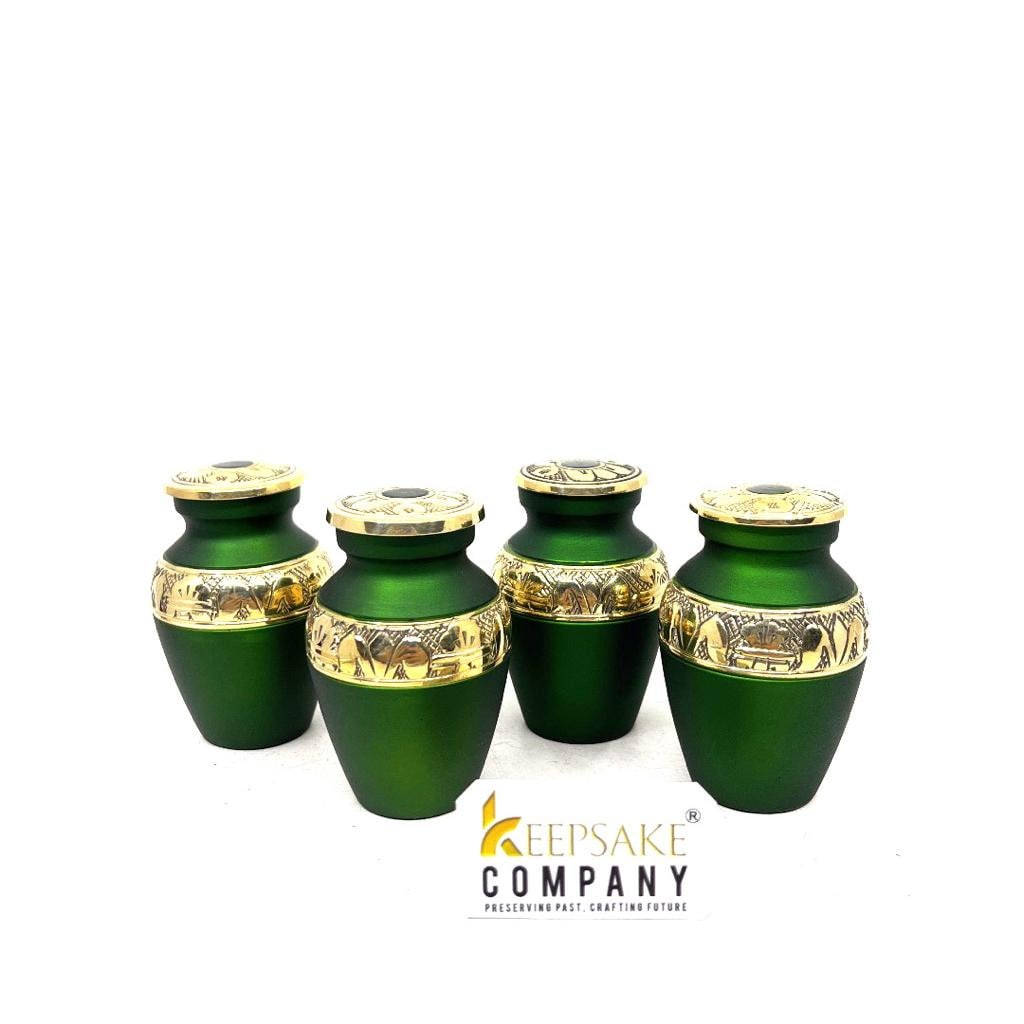 Green Golden Small Urns for Human Ashes - Mini Urns for Human Ashes - Keepsake Urns for Human Ashes - Small Urn - Small Urns for Ashes