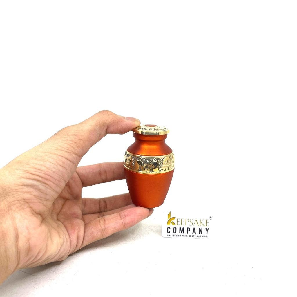 Orange Golden Small Urns for Human Ashes - Mini Urns for Human Ashes - Keepsake Urns for Human Ashes - Small Urn - Small Urns for Ash - Urn