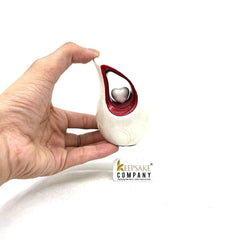 White teardrop mini Cremation Urn with Red Neck - Small Urn For Ashes - Funeral Urn - Ash Urn from Keepsake Company -Mini Urn - Urn for Ash