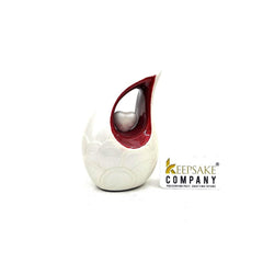 White teardrop mini Cremation Urn with Red Neck - Small Urn For Ashes - Funeral Urn - Ash Urn from Keepsake Company -Mini Urn - Urn for Ash