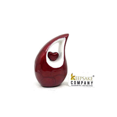 Red teardrop mini Cremation Urn with Red Heart- Small Urn For Ashes - Funeral Urn - Ash Urn from Keepsake Company -Mini Urn - Urn for Ash