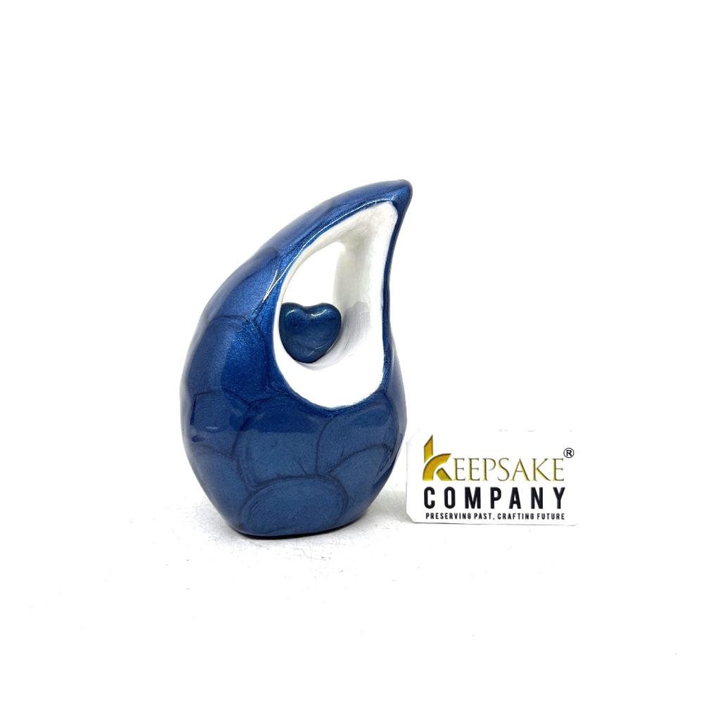 Blue teardrop mini Cremation Urn with Heart for Human Ashes - Small Urn For Ashes - Funeral Urn - Mini Urn - Funeral Urn - Keepsake Urn