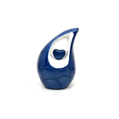 Blue teardrop mini Cremation Urn with Heart for Human Ashes - Small Urn For Ashes - Funeral Urn - Mini Urn - Funeral Urn - Keepsake Urn