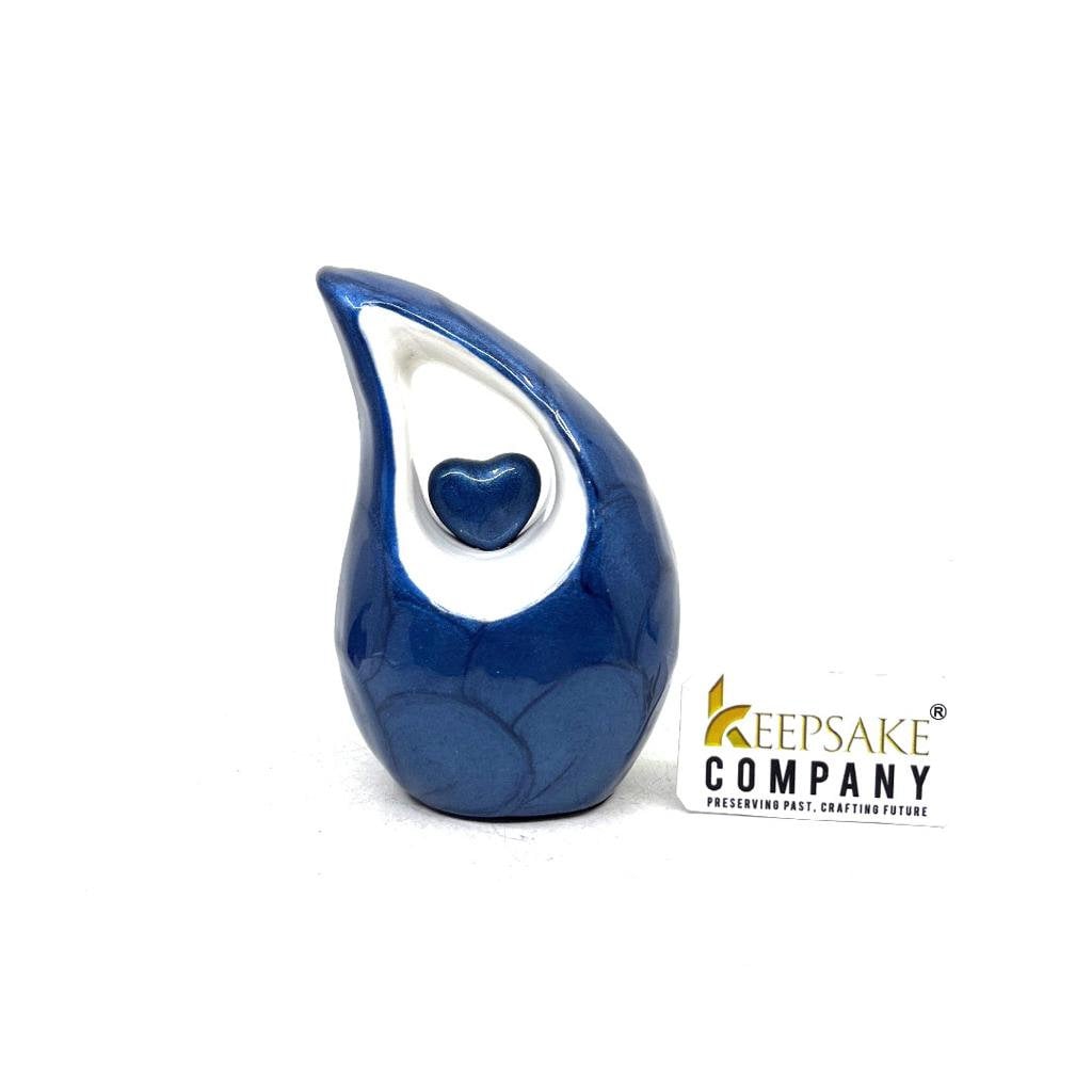 Blue teardrop mini Cremation Urn with Heart for Human Ashes - Small Urn For Ashes - Funeral Urn - Mini Urn - Funeral Urn - Keepsake Urn