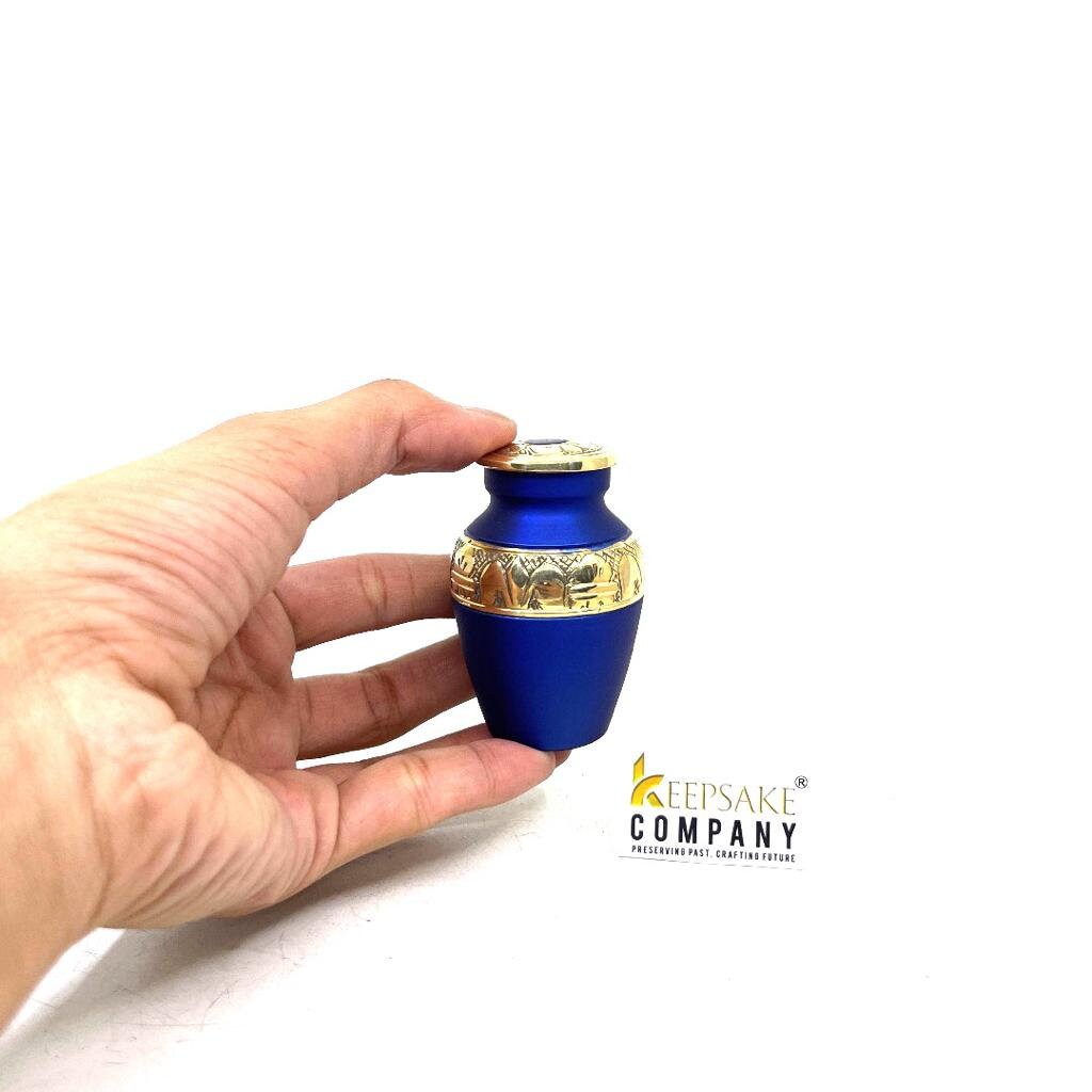 Blue Golden Small Urns for Human Ashes - Mini Urns for Human Ashes - Keepsake Urns for Human Ashes - Small Urn - Small Urns for Ashes