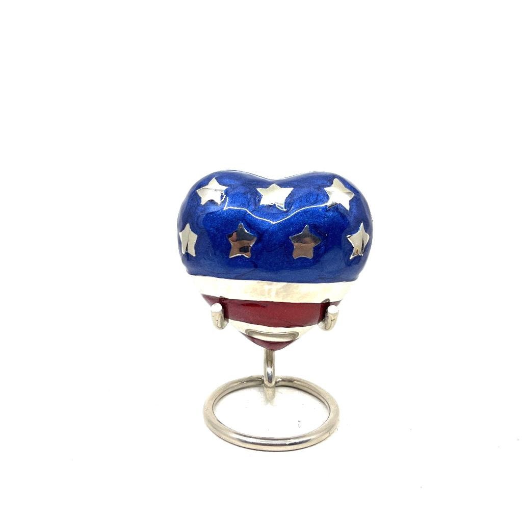 Blue Red Silver Heart Urn / Small Urns for Human Ashes / Mini Urns for Human Ashes  / Ashes Container with Star and Stripes / US Flag