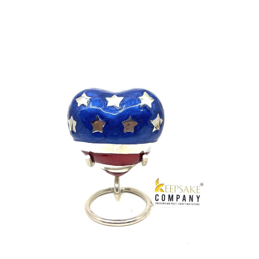 Blue Red Silver Heart Urn / Small Urns for Human Ashes / Mini Urns for Human Ashes  / Ashes Container with Star and Stripes / US Flag