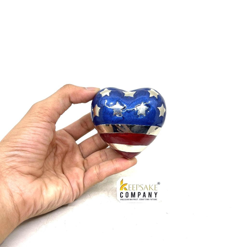 Blue Red Silver Heart Urn / Small Urns for Human Ashes / Mini Urns for Human Ashes  / Ashes Container with Star and Stripes / US Flag