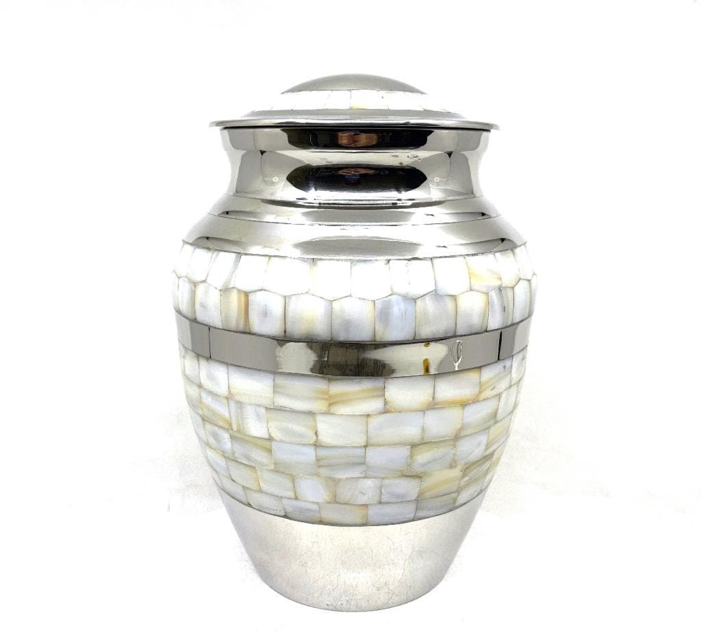 Chrome Silver Mother of Pearl Adult Urn for Human Ashes - Urn - Cremation Urns for Adult Ashes - Urn - Urns for Adult Ashes - Urns for Ashes