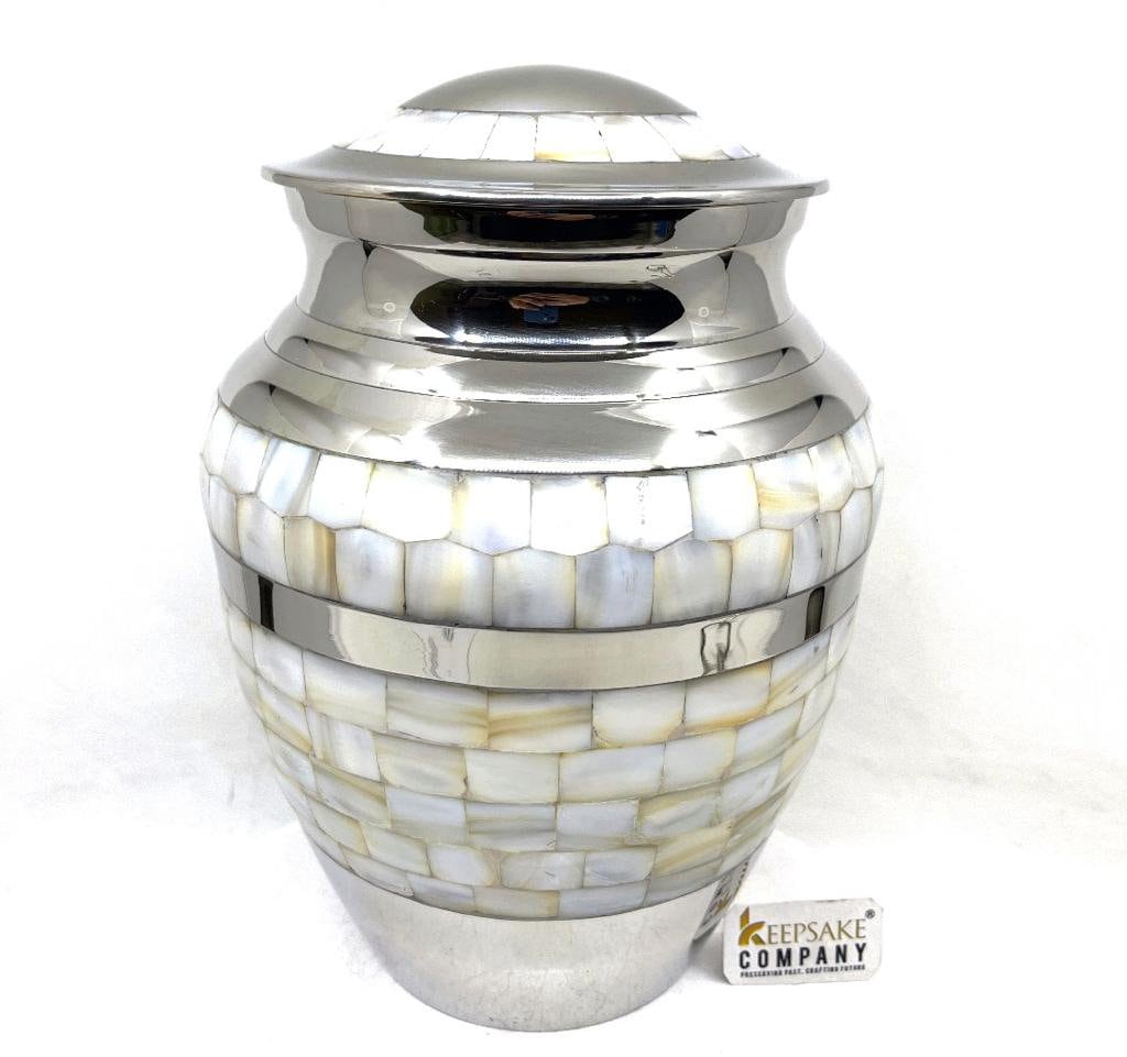 Chrome Silver Mother of Pearl Adult Urn for Human Ashes - Urn - Cremation Urns for Adult Ashes - Urn - Urns for Adult Ashes - Urns for Ashes