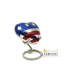 Blue Red Silver Heart Urn / Small Urns for Human Ashes / Mini Urns for Human Ashes  / Ashes Container with Star and Stripes / US Flag